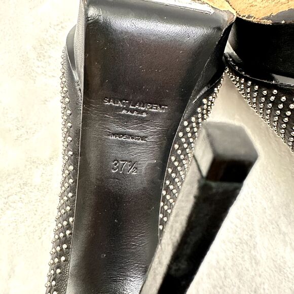 Saint Laurent YSL Studded Janis Black Leather Pumps Heels SZ 37.5 Italy - Picture 10 of 13